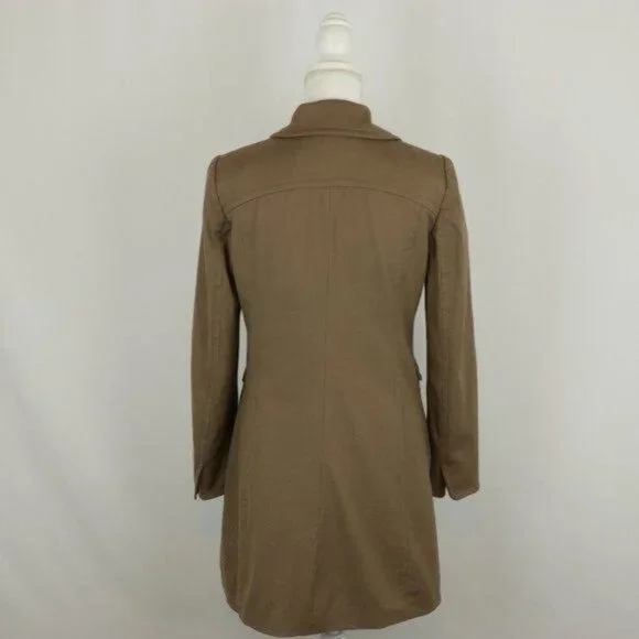 Elie Tahari Women's Small Brown Wool Blend Lined Button Up Trench Coat - Picture 3 of 8